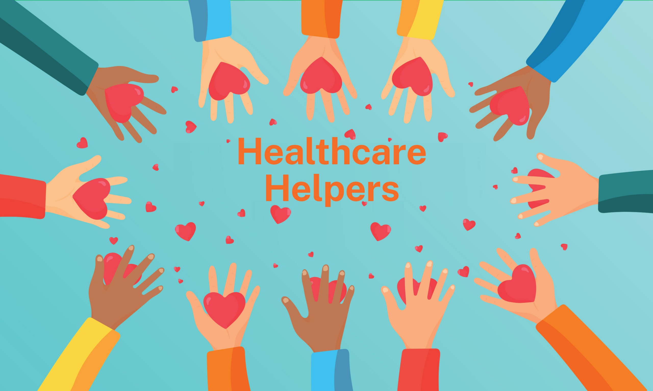 Healthcare Helpers logo - hands with hearts in a circle